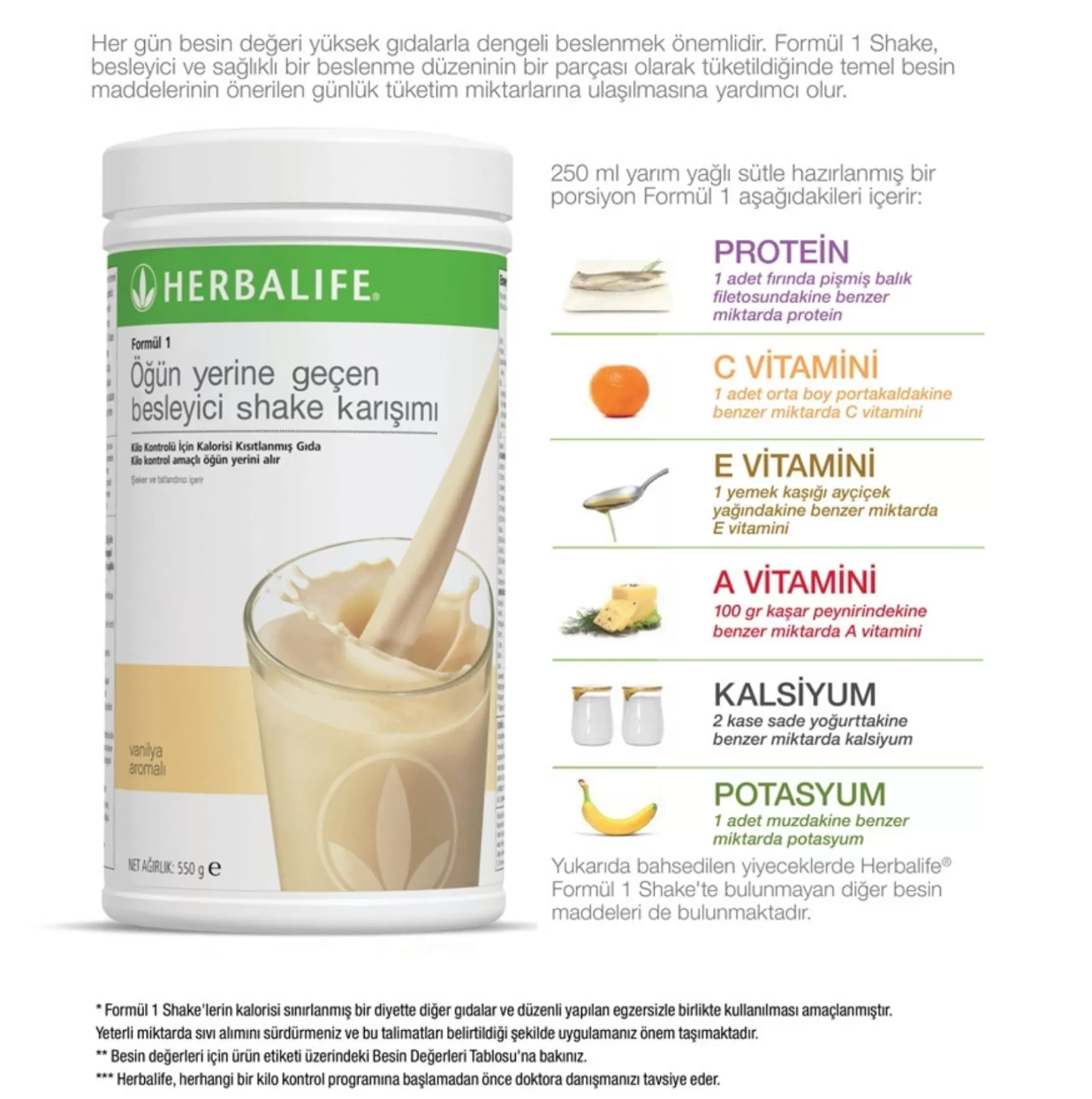 Herbalife Vanilyalı Shake Öğün Yerine Geçen Shake 550 Gr