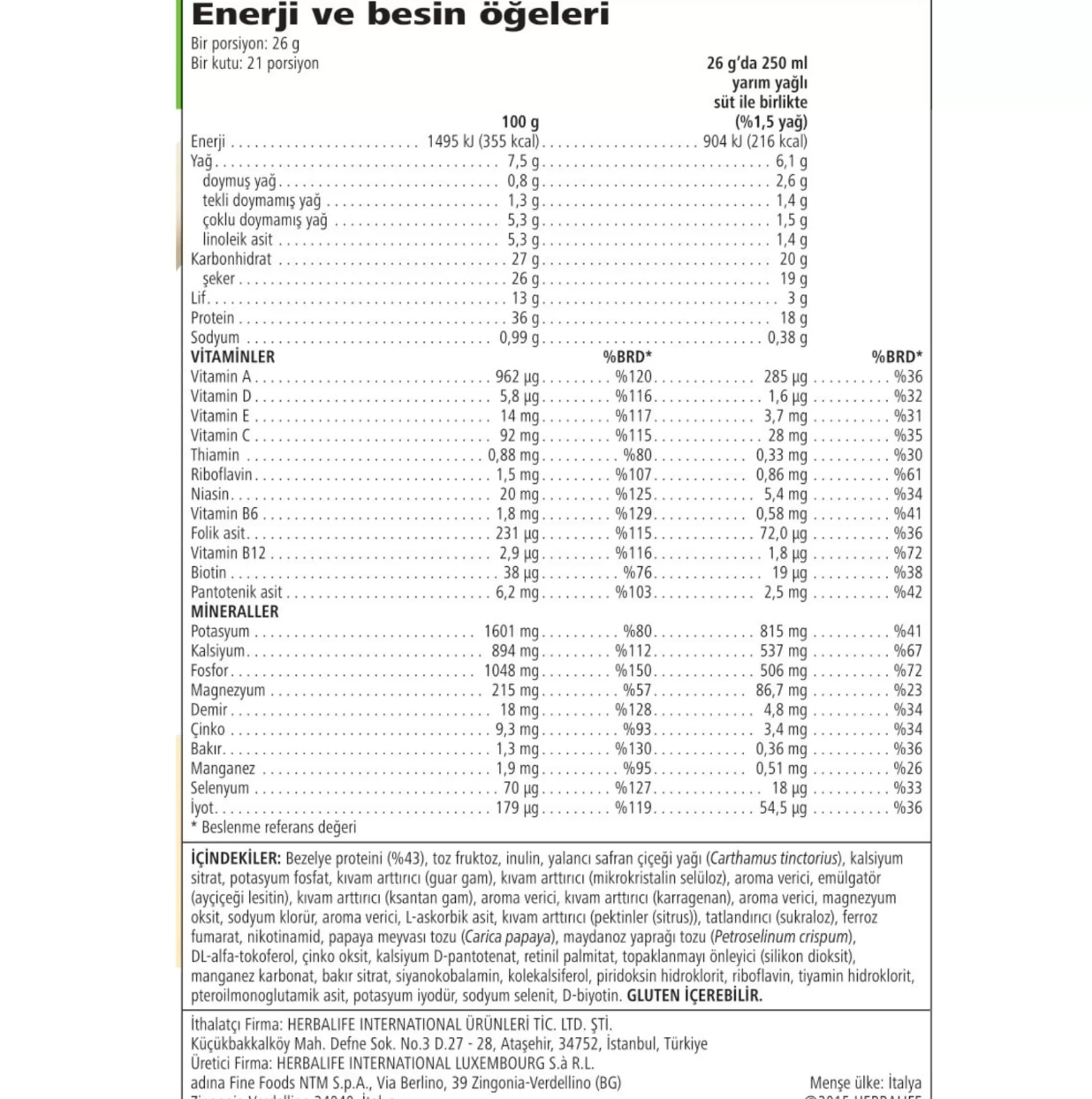 Herbalife Çikolatalı Shake Öğün Yerine Geçen Shake 550 Gr